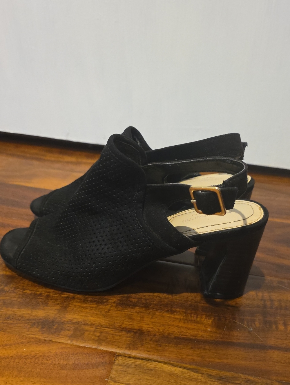 Liz Claiborne Black Perforated Open-Toe Slingback Heels